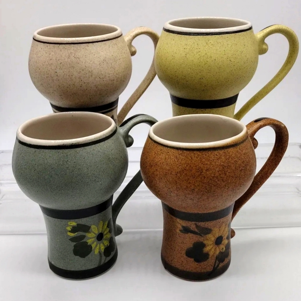 Set of 4 textured Stylecraft Ceramic mugs Floral